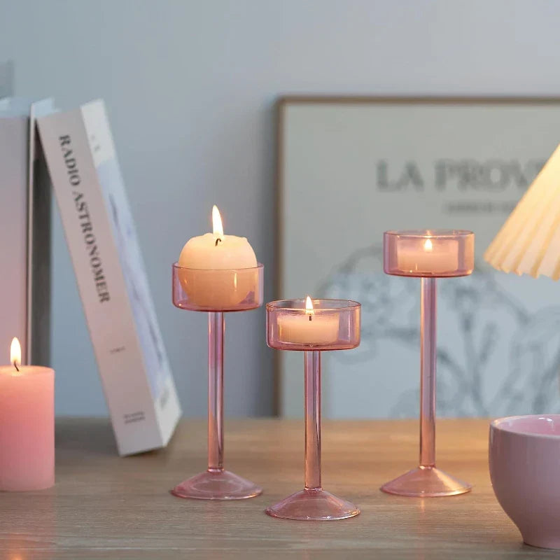 Tealight Glass Candle Holder Set 3-Piece | Wedding Centrepiece & Home Decor | Reflects Light for Table or Mantel
