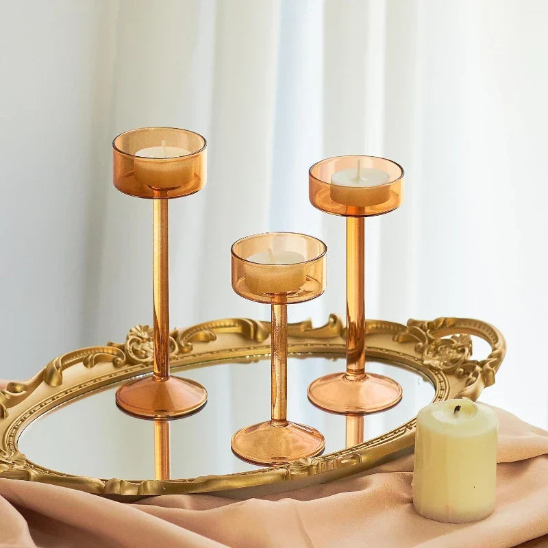 Tealight Glass Candle Holder Set 3-Piece | Wedding Centrepiece & Home Decor | Reflects Light for Table or Mantel