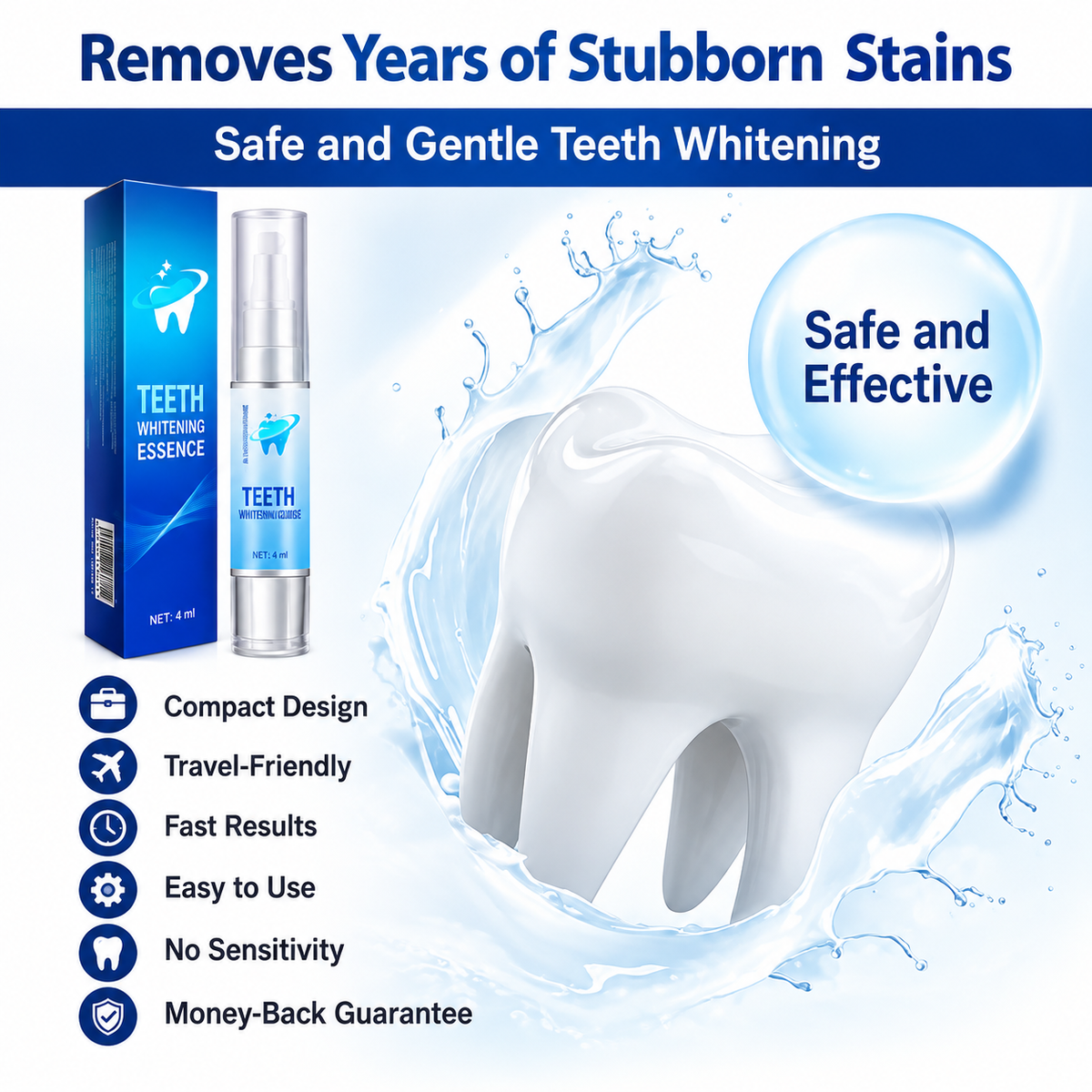 Teeth Whitening Pen | Enamel-Safe Formula with Protein | Removes Stubborn Stains for a Brighter, Confident Smile