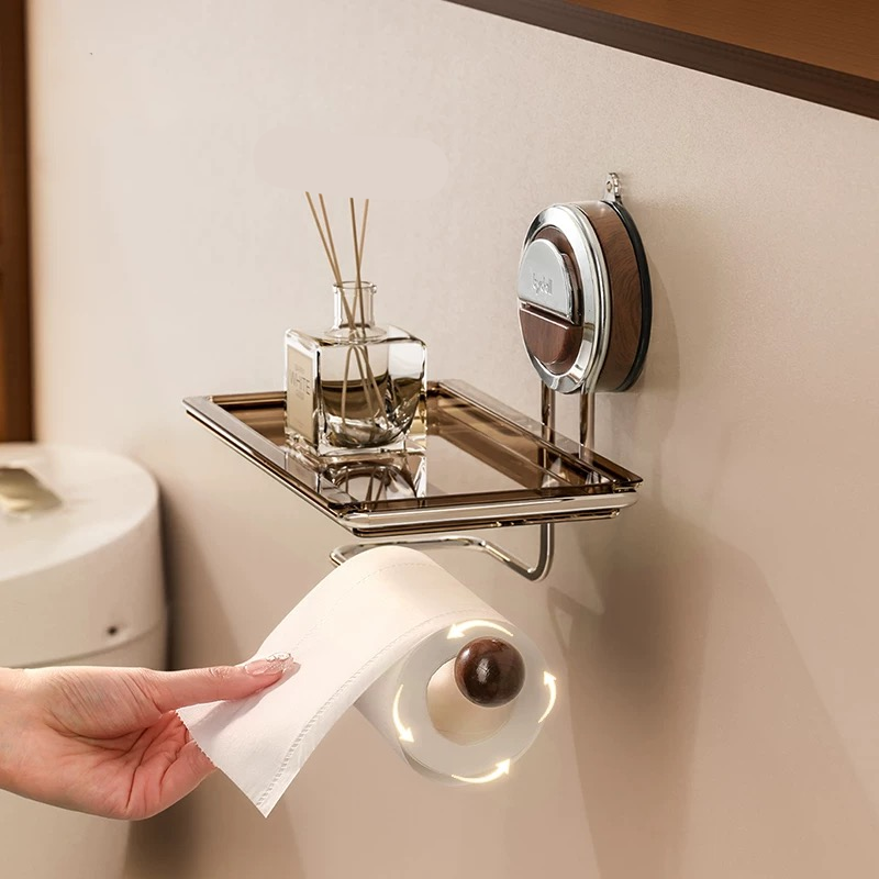 Toilet Paper Holder | Suction Mount With A Small Top Tray