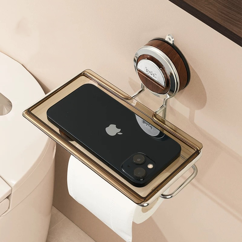 Toilet Paper Holder | Suction Mount With A Small Top Tray