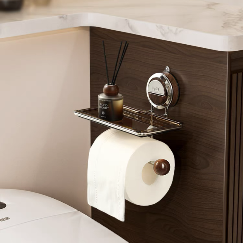 Toilet Paper Holder | Suction Mount With A Small Top Tray