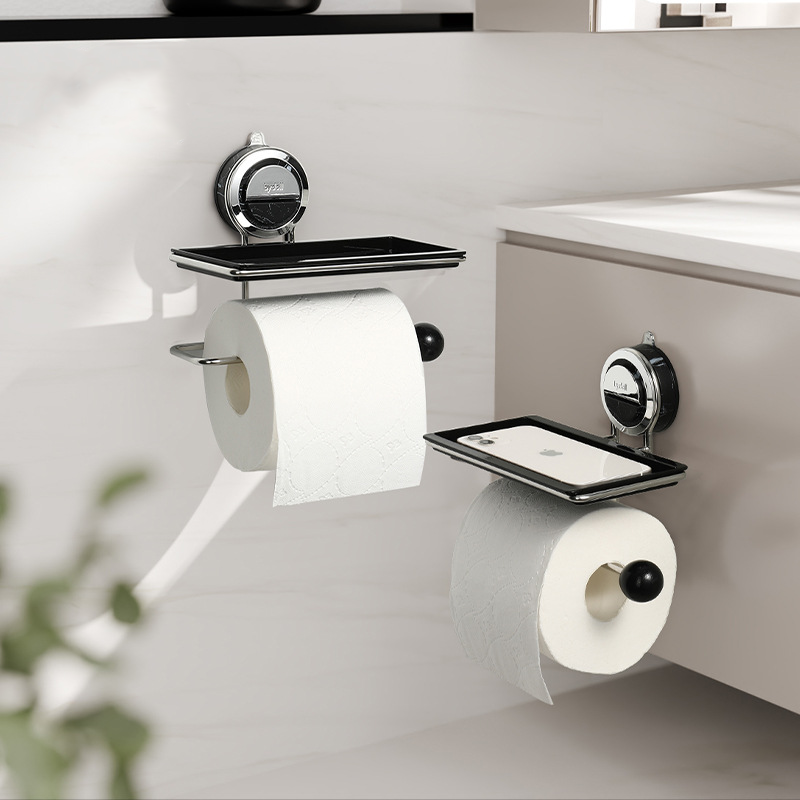 Toilet Paper Holder | Suction Mount With A Small Top Tray
