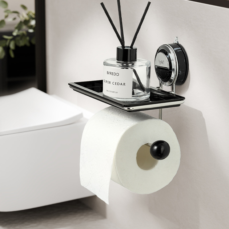 Toilet Paper Holder | Suction Mount With A Small Top Tray