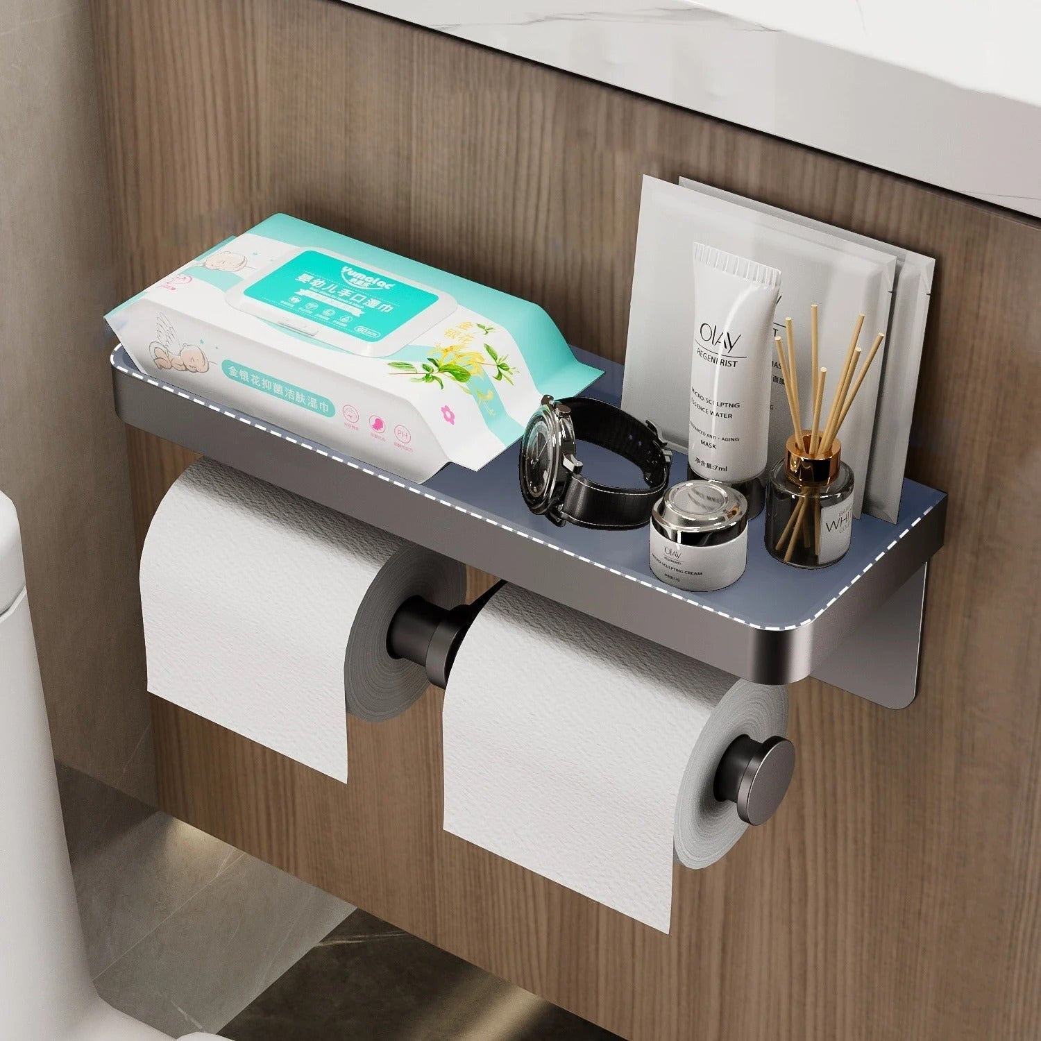 Toilet Paper Holder | Top Shelf With An Open-Ended Bar