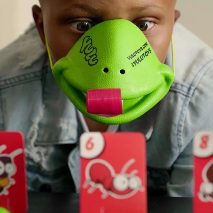 Tongue-Shooting Mask Game | 2 Masks, 2 Tongues & 20 Number Cards | Blow-Action Party Game for Family Fun and Group Play