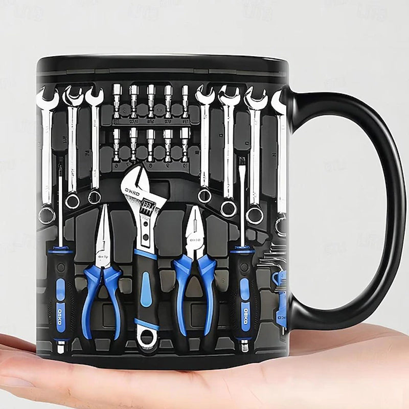 Toolbox Print Ceramic Mug | Double-Sided 3D Design, C-Shaped Handle | Dishwasher & Microwave Safe, Novelty Kitchen Gift