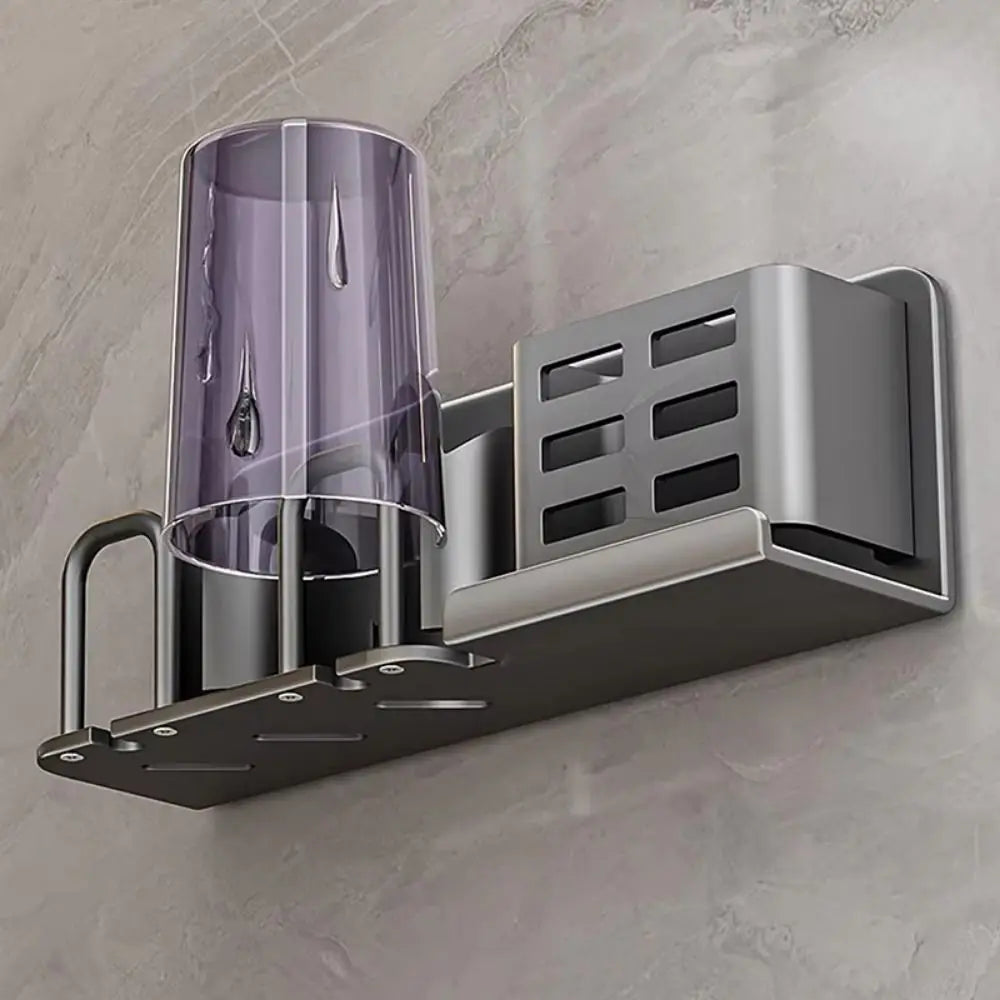 Toothbrush Holder | Two Upright Cups, Slotted Side Basket