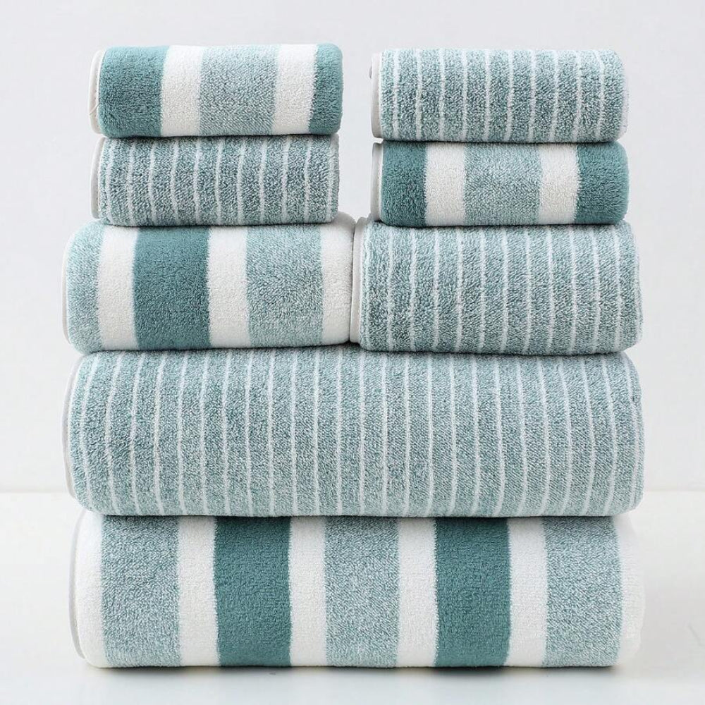 Towel Set | Eight Pieces In Wide And Narrow Stripes