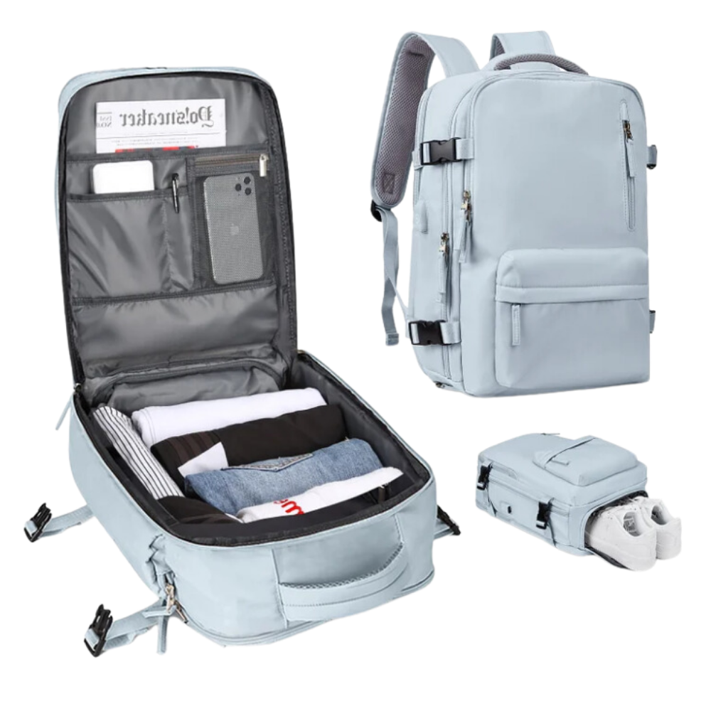 Travel Backpack – Water-repellent nylon, 35L, with USB port and shoe compartment, for everyday use and adventures 1