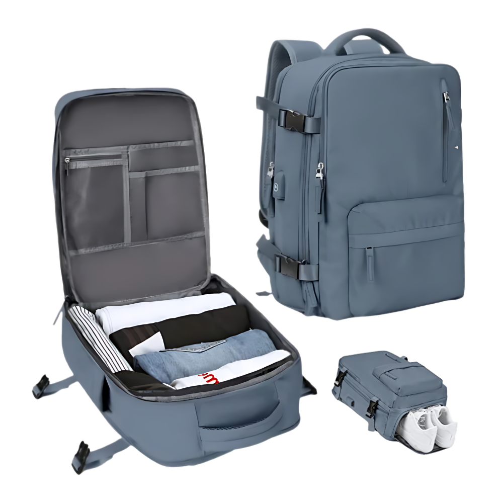 Travel Backpack – Water-repellent nylon, 35L, with USB port and shoe compartment, for everyday use and adventures 10
