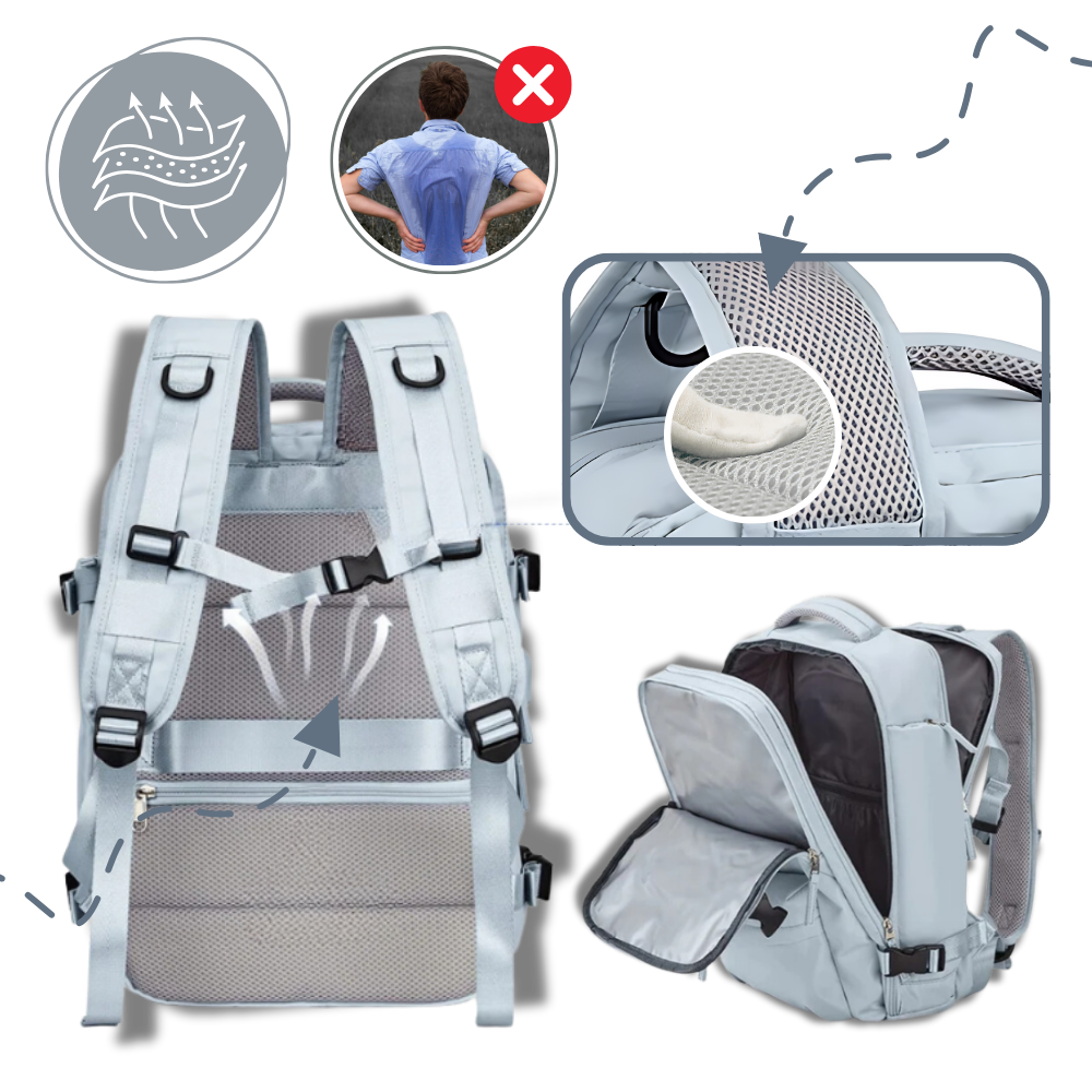 Travel Backpack – Water-repellent nylon, 35L, with USB port and shoe compartment, for everyday use and adventures 6
