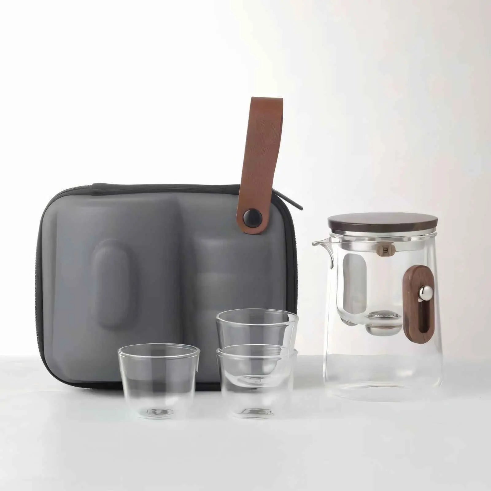 Travel Glass Tea Set with Cups | Compact Teapot With Infuser, Lightweight with Advanced Filtration for Camping & Outdoor Adventures 0
