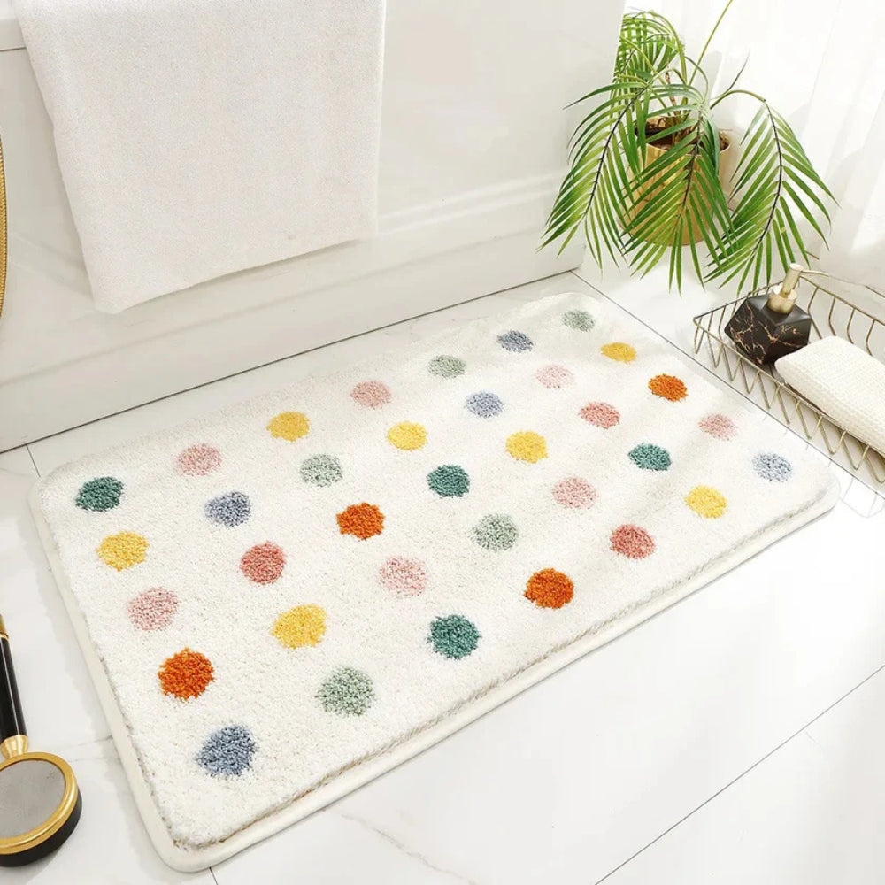 Tufted Plush | Polka Dot Bath Mat – Soft Microfiber Non-Slip Design