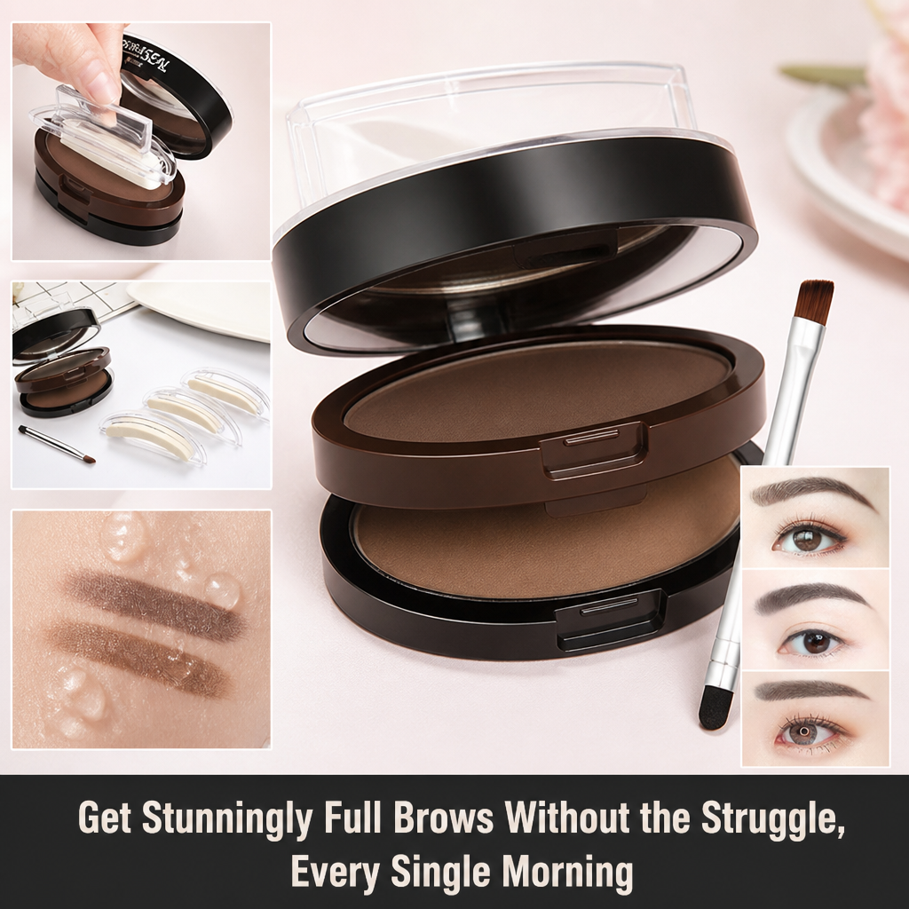 Two-Tone Brow Powder Stamp | Waterproof, Smudge-Proof 24-Hour Formula | Adjustable Arch for Natural Full Brows