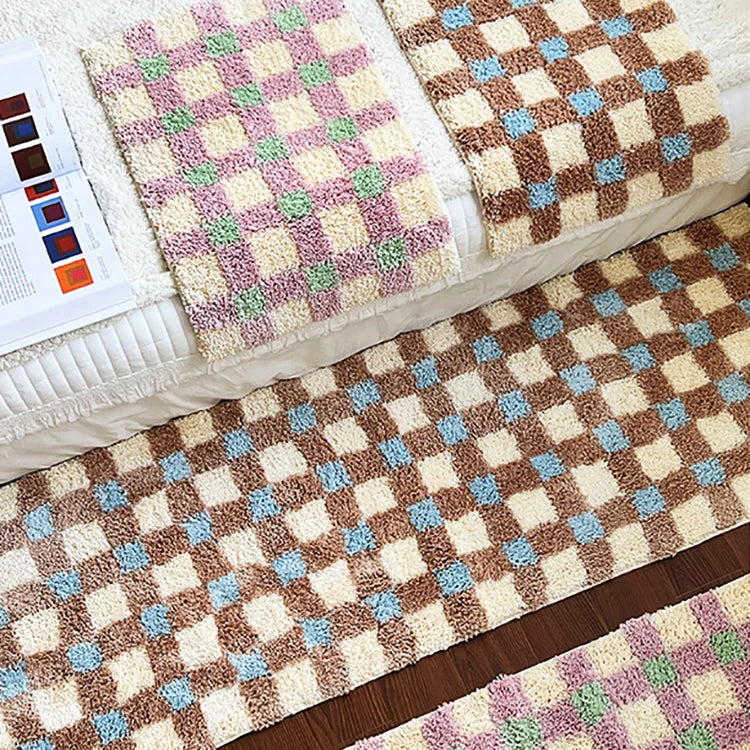 Two-Tone Grid Rug Polyester | Non-Slip TPR Base | Soft Checkered Texture for Living Room, Bedroom, Hallway or Entryway