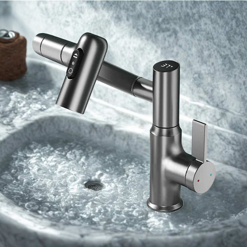 Kitchen Mixer Tap Stainless Steel | 360° Swivel Spout with Temperature Display | Adjustable Height & Splash-Free Flow 7