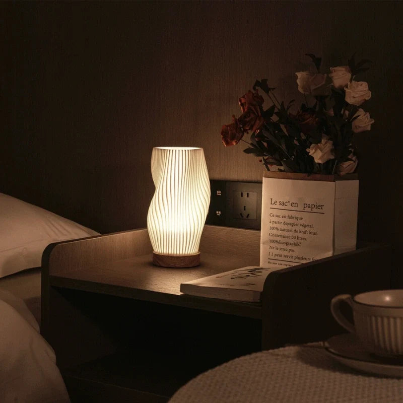 Sculpted Shade Table Lamp Wood Base | Wave, Swirl or Cloud Style, Medium or Large | Dimmable Warm & Natural White, USB Powered 11