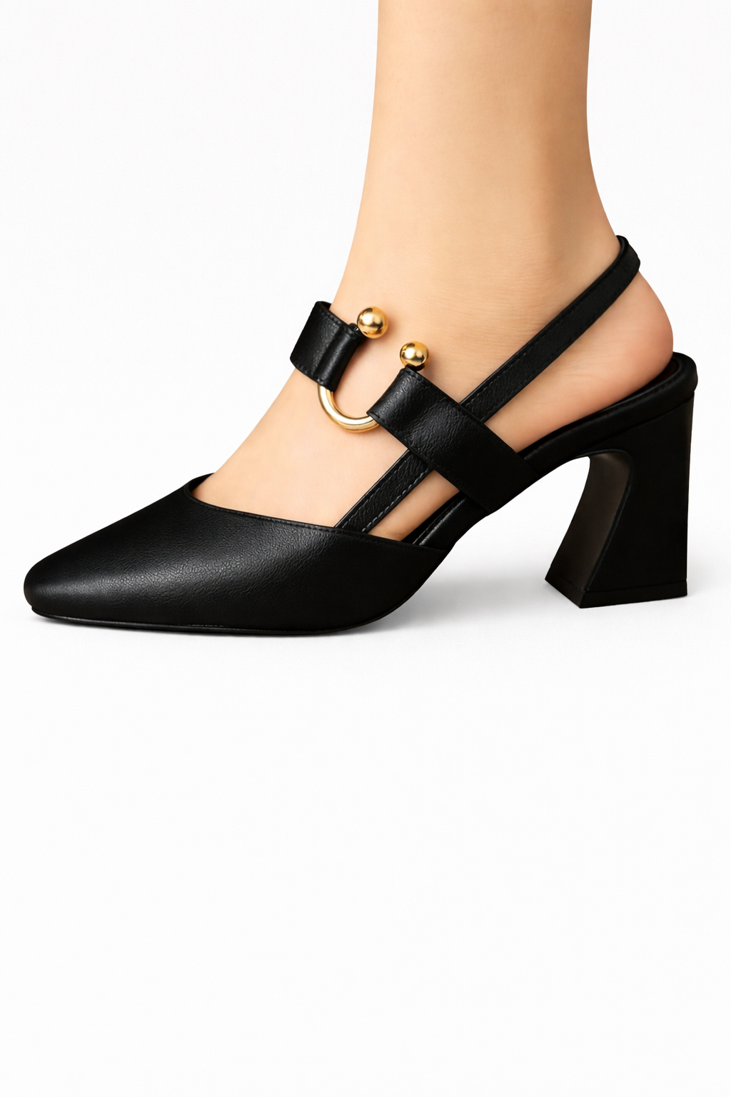 Valeria | Women's Slingback Heels - Black Square Toe Design
