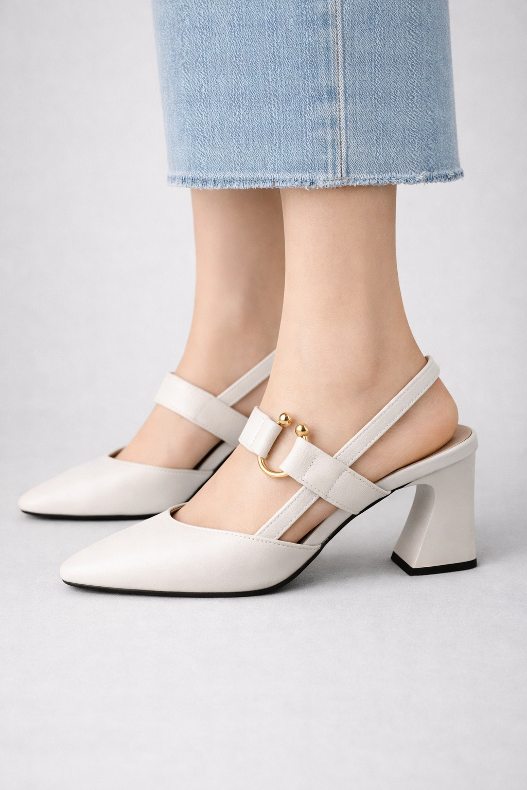 Valeria | Women's Slingback Heels - Black Square Toe Design