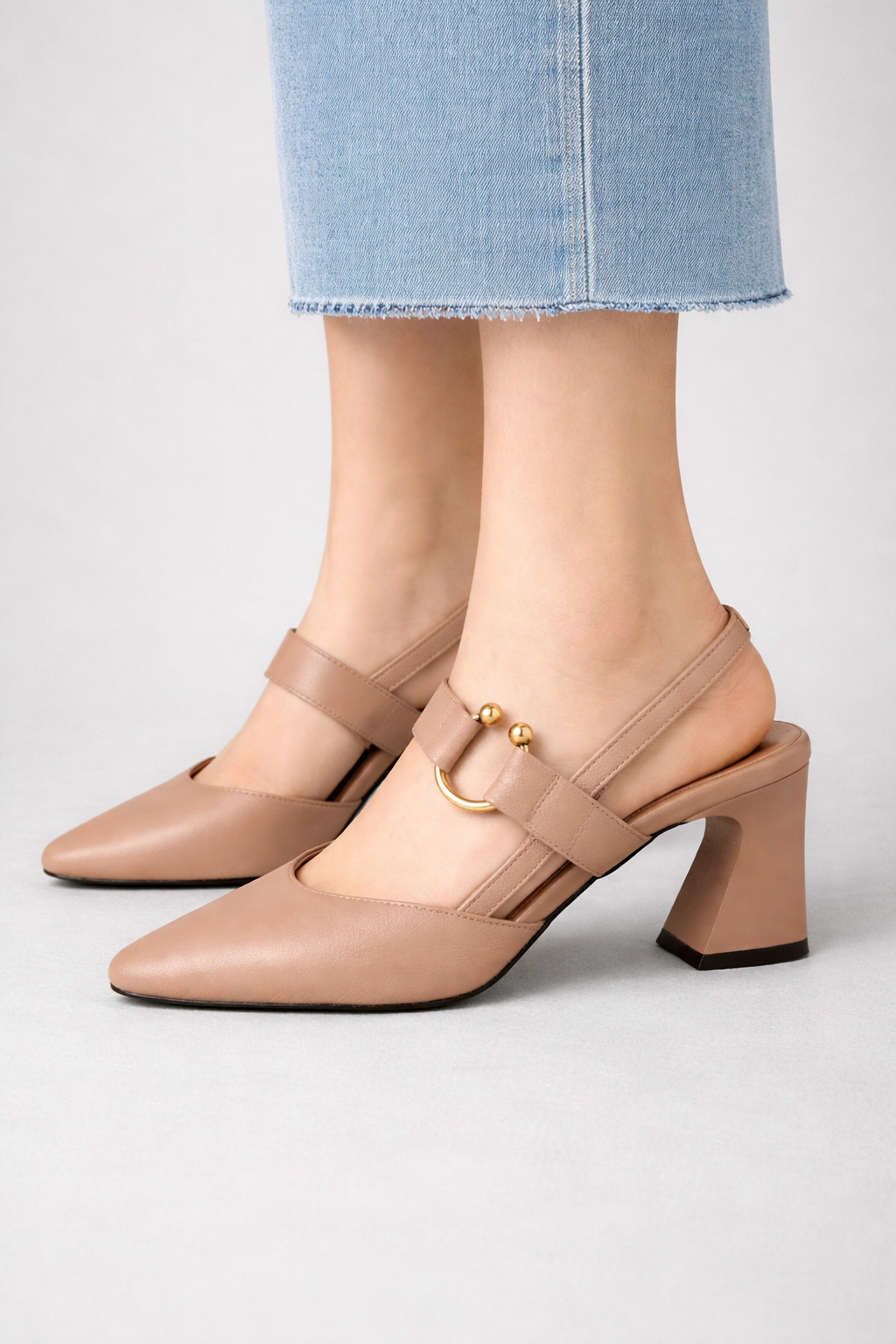 Valeria | Women's Slingback Heels - Black Square Toe Design
