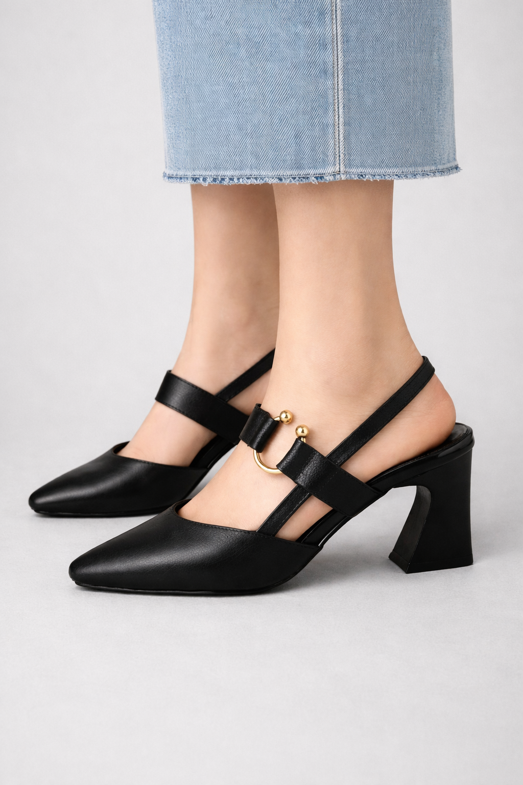 Valeria | Women's Slingback Heels - Black Square Toe Design