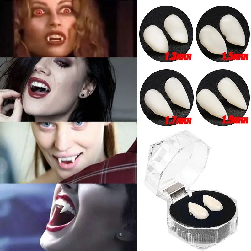 Vampire Fangs Halloween Costume Props | 5 Pairs Realistic Resin Fake Teeth | Reusable Cosplay Fang Set for Parties