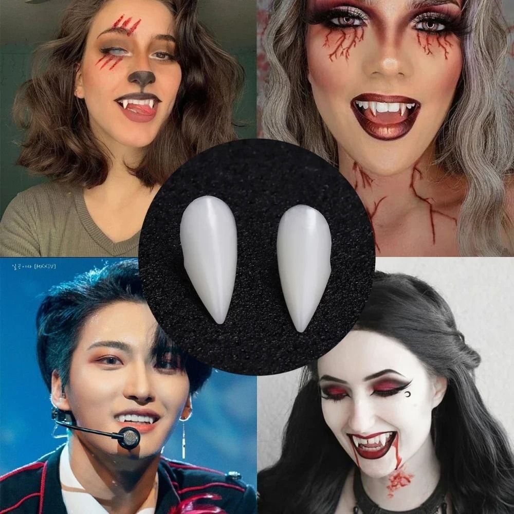 Vampire Fangs Halloween Costume Set | 5 Pairs with Solid Thermal Adhesive Glue | Reusable Dental Resin, Snap-In Fit