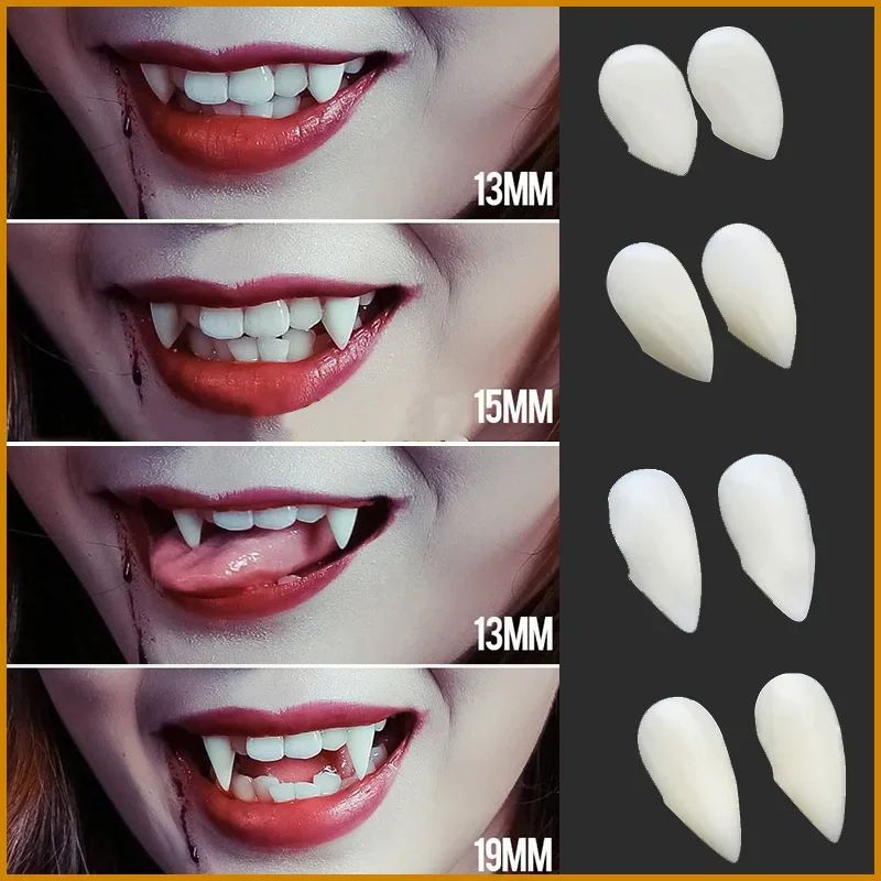 Vampire Fangs Halloween Costume Teeth | 5 Pairs Resin Fang Set | Natural-Looking Individual Fangs with Adhesive