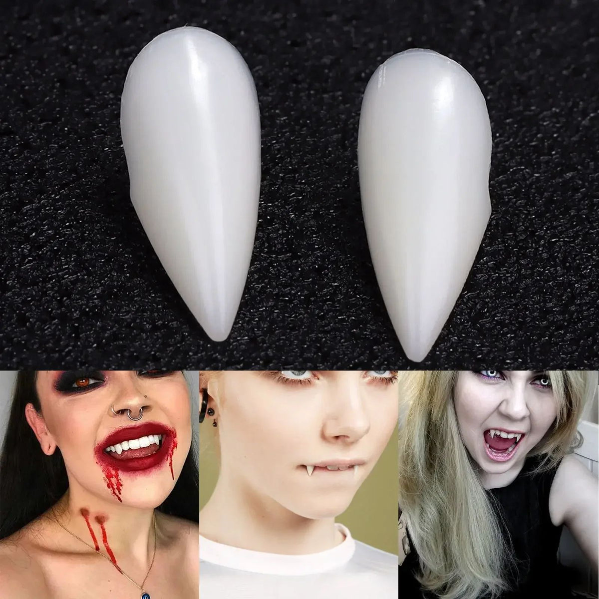 Vampire Fangs Halloween Costume Teeth | 5 Pairs Resin Fang Set | Natural-Looking Individual Fangs with Adhesive