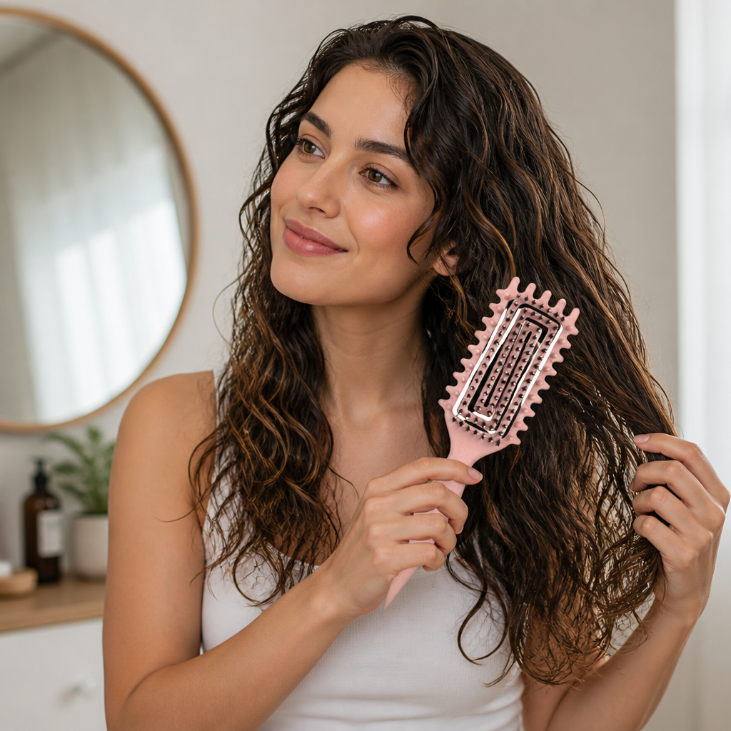 Ventilated Detangling Brush for Curly Hair | Dual-Bristle Design & Parting Tool | Reduces Frizz, Cuts Drying Time