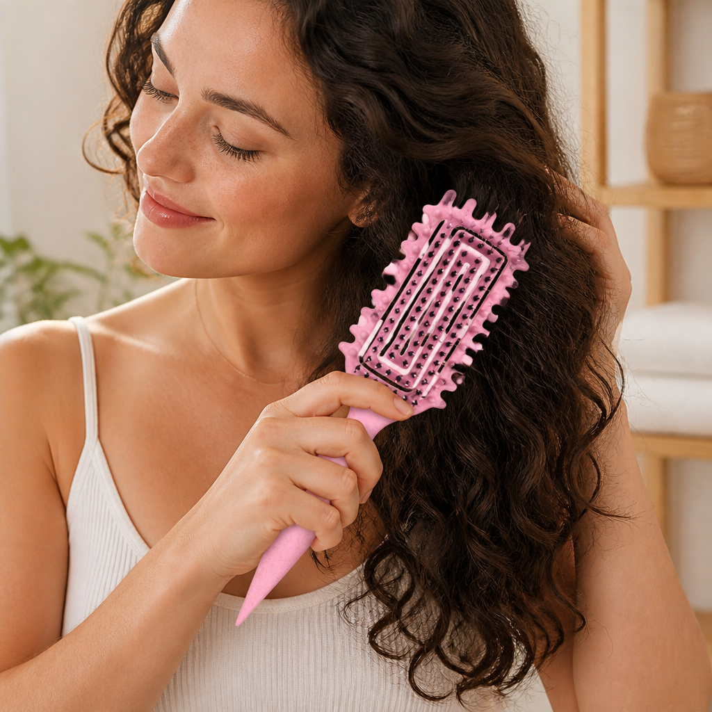 Ventilated Detangling Brush for Curly Hair | Dual-Bristle Design & Parting Tool | Reduces Frizz, Cuts Drying Time