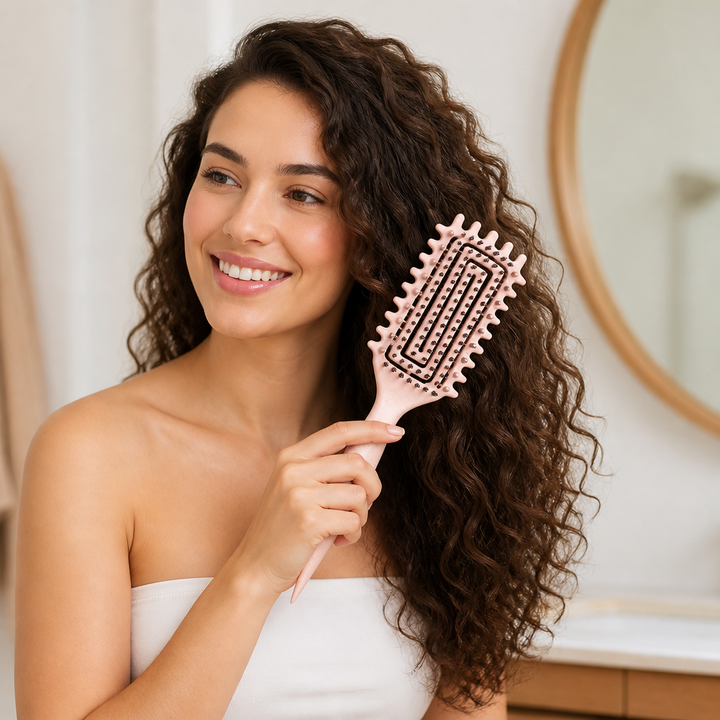 Ventilated Detangling Brush for Curly Hair | Dual-Bristle Design & Parting Tool | Reduces Frizz, Cuts Drying Time