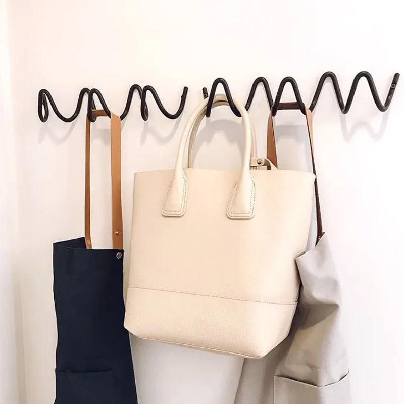 Wall-Mounted Coat Rack | Black Cast Iron Wavy Hook Rack