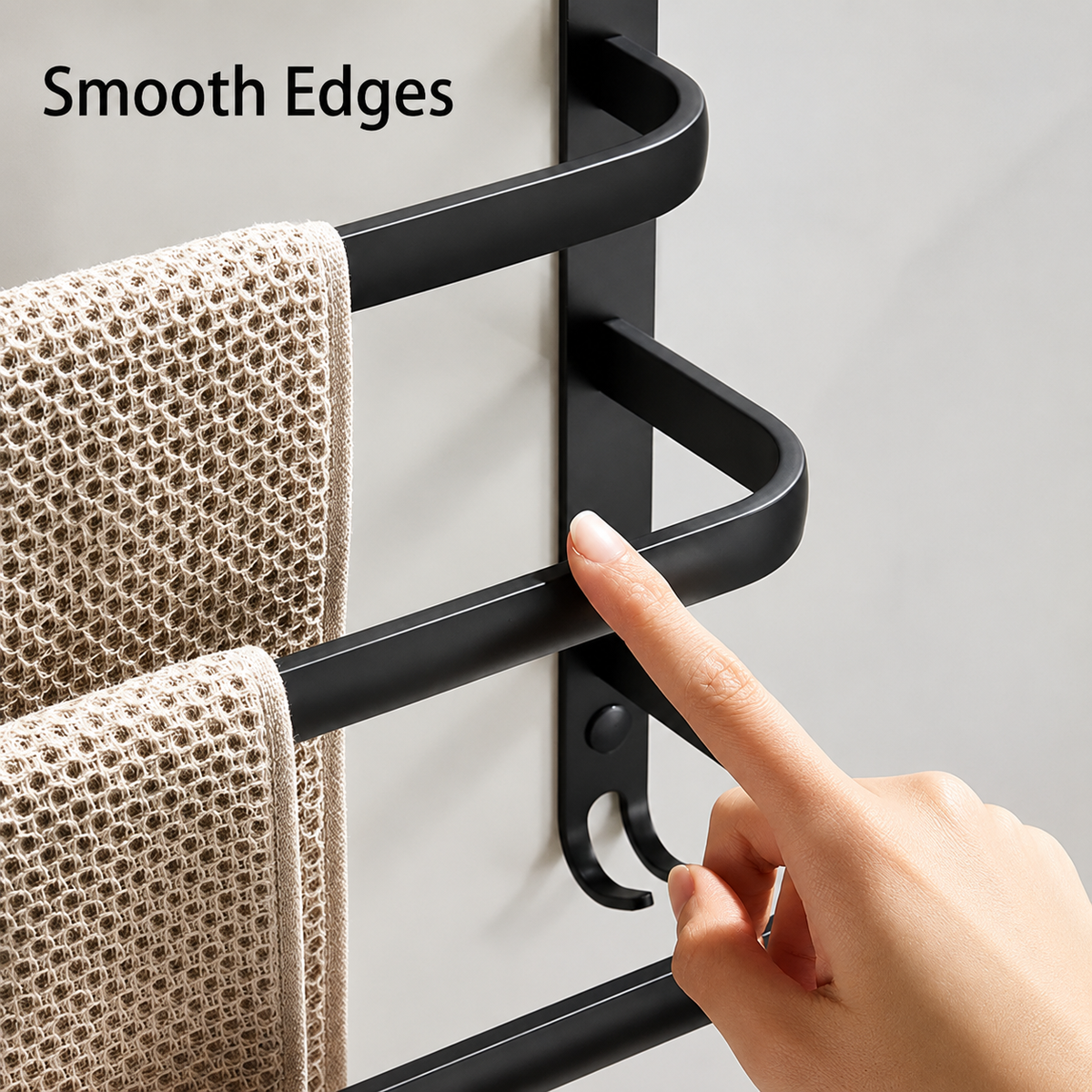 Wall-Mounted Towel Rack | 3-Tier Black Aluminum Bar