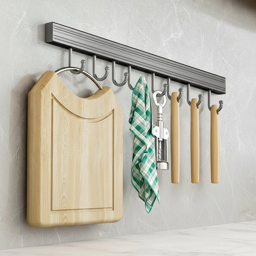 Wall-Mounted Hook Organizer | Slim Kitchen Hook Rail
