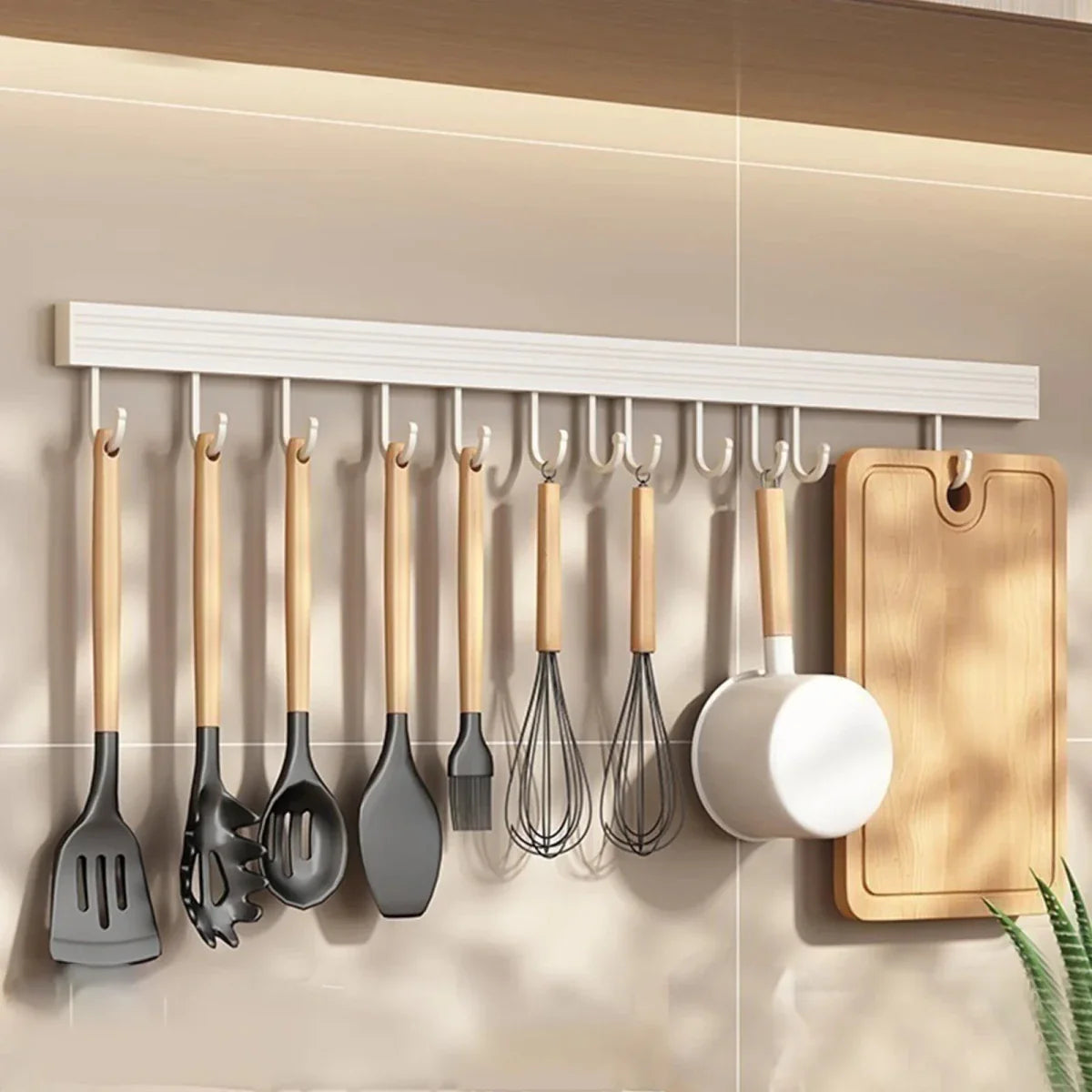 Wall-Mounted Hook Organizer | Slim Kitchen Hook Rail