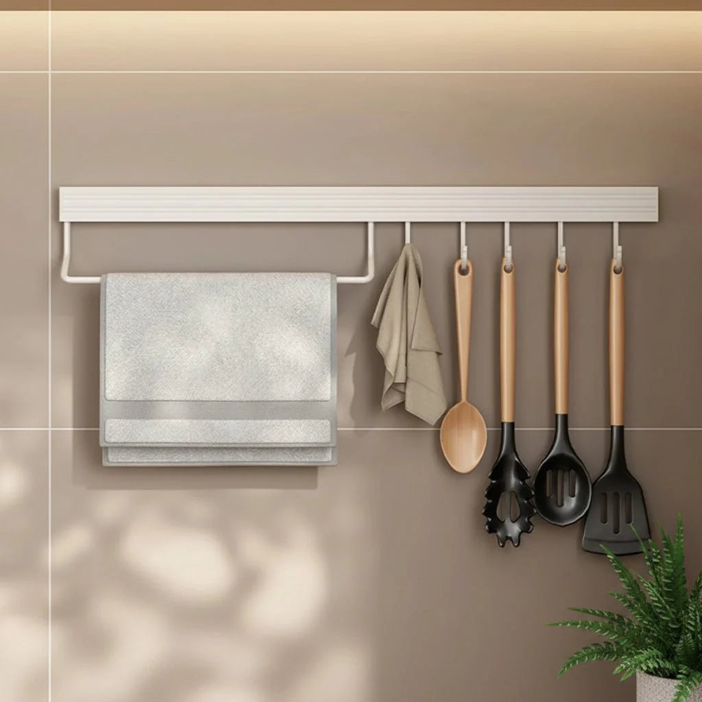 Wall-Mounted Hook Organizer | Slim Kitchen Hook Rail