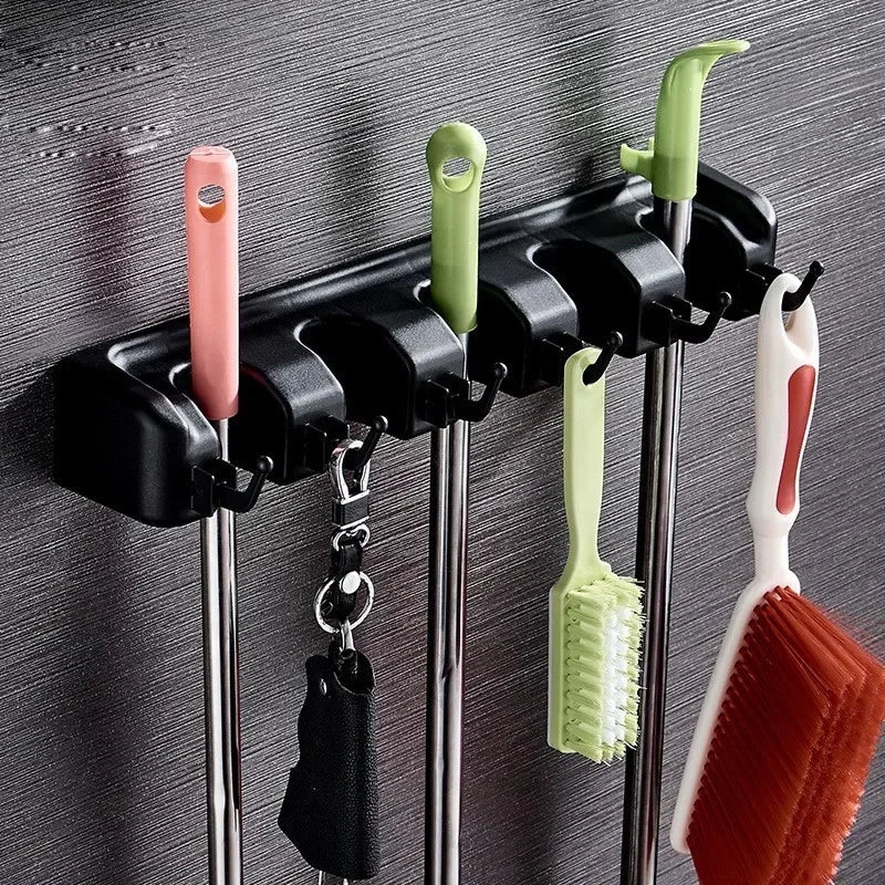 Wall Mounted Mop and Broom Holder Plastic Cleaning Tool Organizer 2