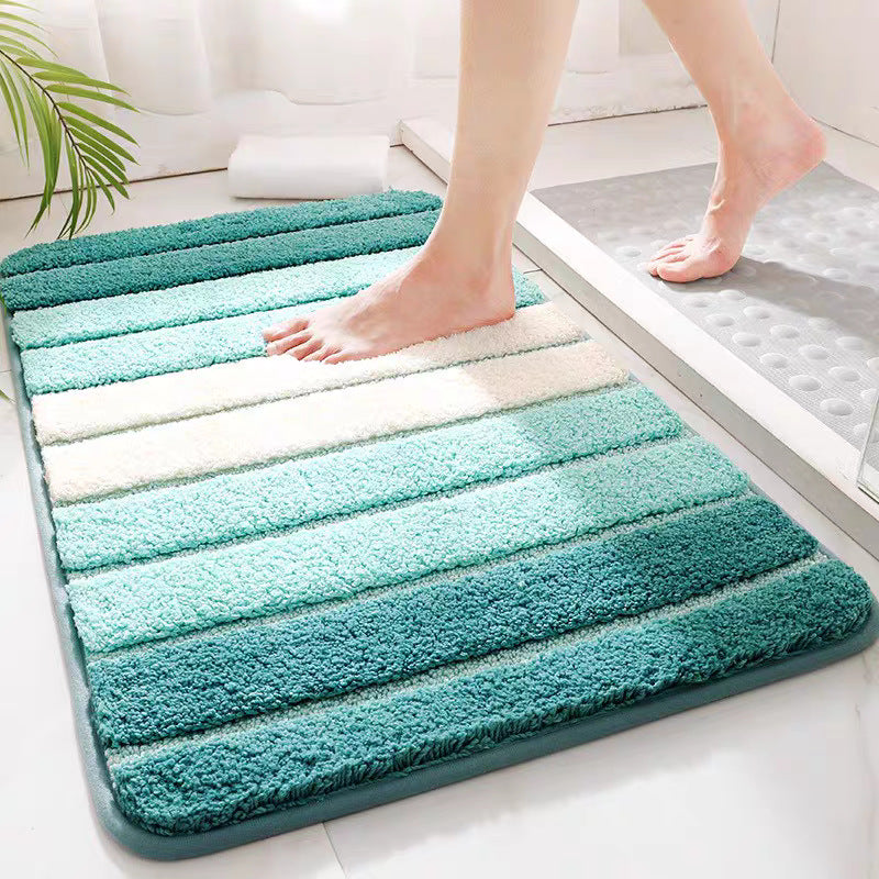 Washable Bathroom Rug Polyester | Absorbent Non-Slip Fluffy Pile | Striped, Green Grey Blue, 40 x 60 cm & 50 x 80 cm 1