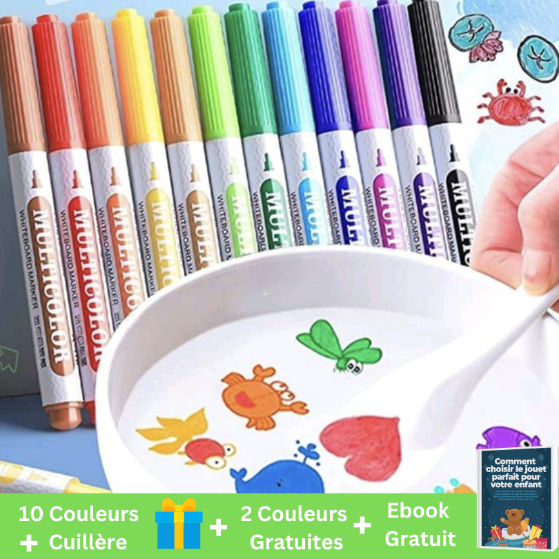 Water Marker Set 8 or 12 Pack | Ceramic Magic Spoon Included | Mess-Free Water-Floating Art & Temporary Tattoos