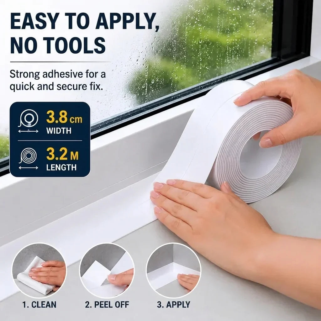 Waterproof Sealing Tape Strips | Self-Adhesive Seal for Gaps, Joints & Pipes | Blocks Leaks & Prevents Mould Instantly
