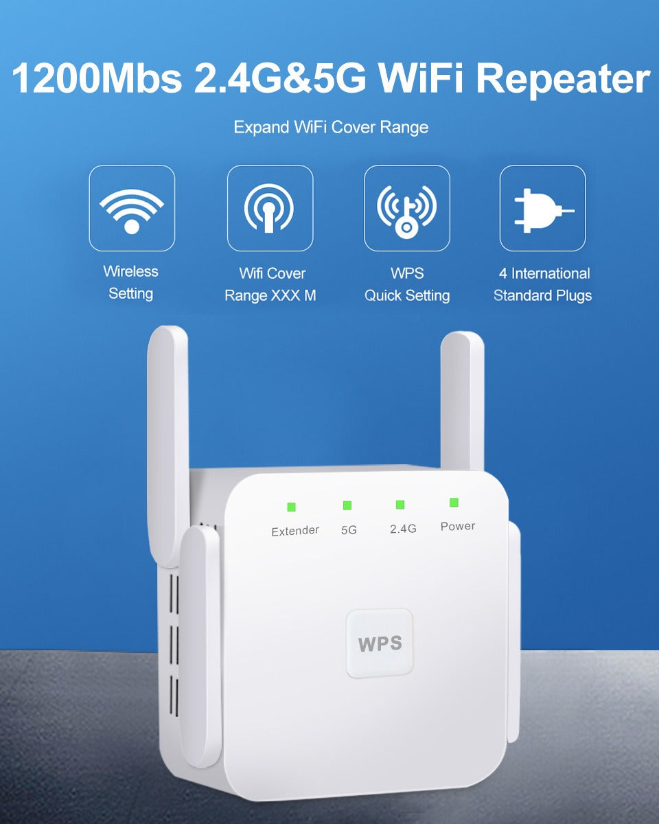 WiFi Range Extender Booster | Dual-Band 2.4GHz & 5GHz Up to 1200 Mbps | Plug and Play Setup, Eliminates Dead Zones