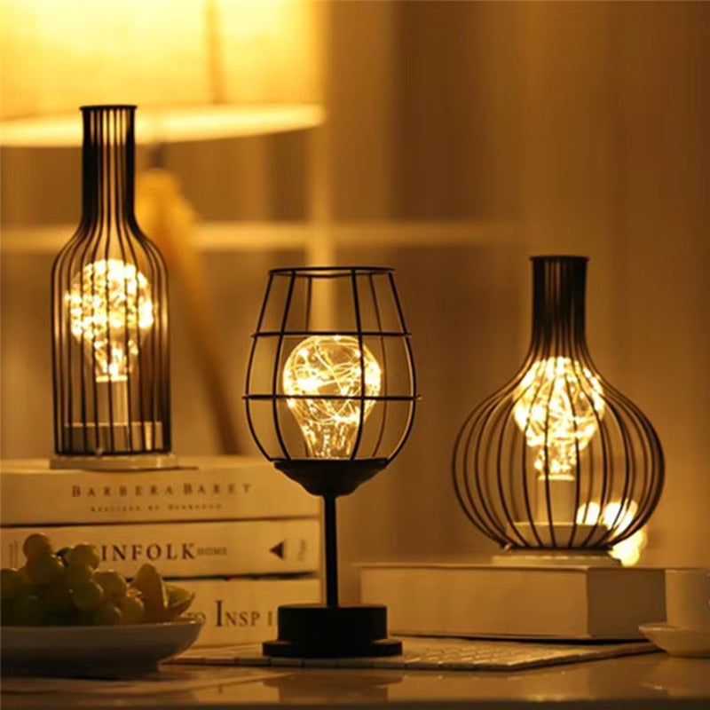 Wireless Table Lamps | Open Cage Frames, Lit Strands