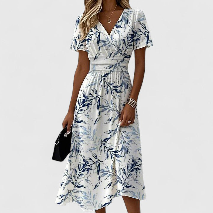 Women's White Dress – Classic V-Neck, Lightweight Polyester