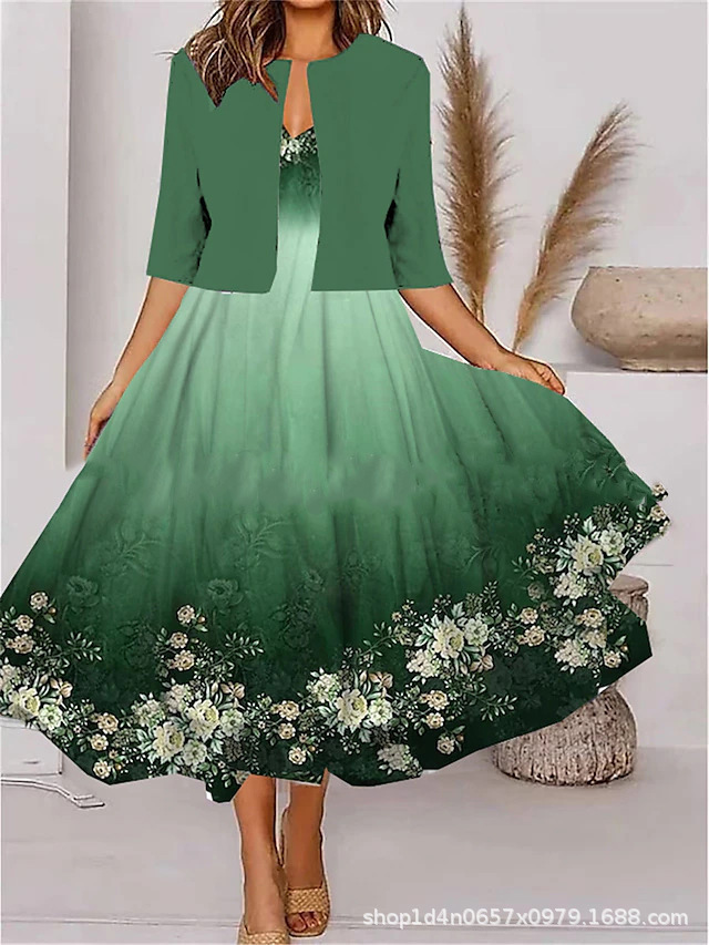 Women's Floral Maxi Dress – Coordinated Two-Piece Set with Jacket