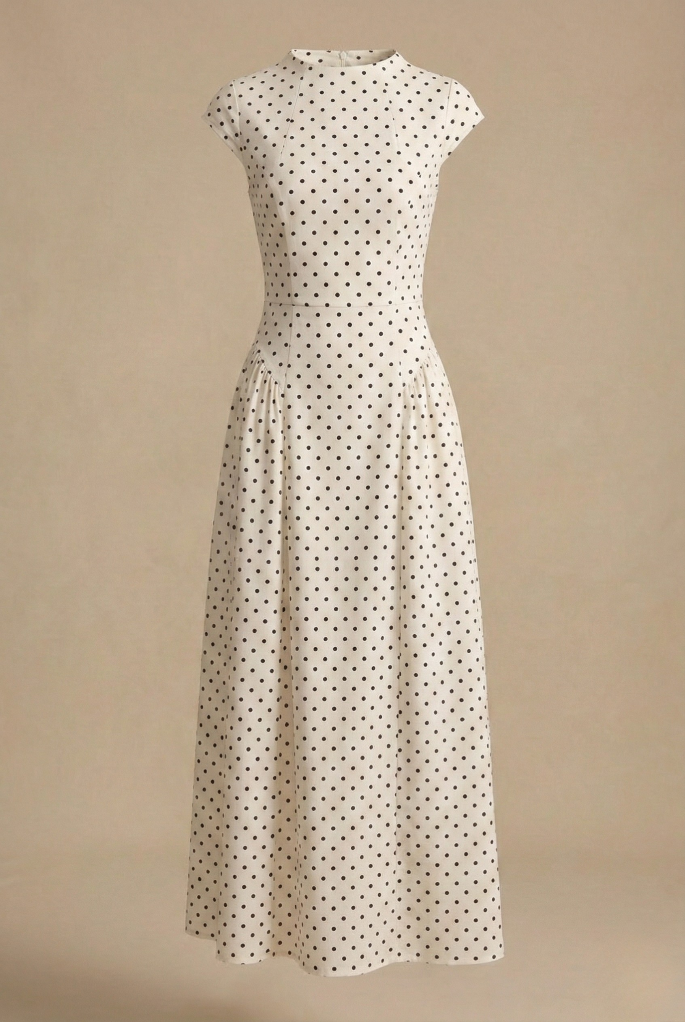 Women’s Polka Dot Maxi Dress – High Neck Cap Sleeve A-Line Style