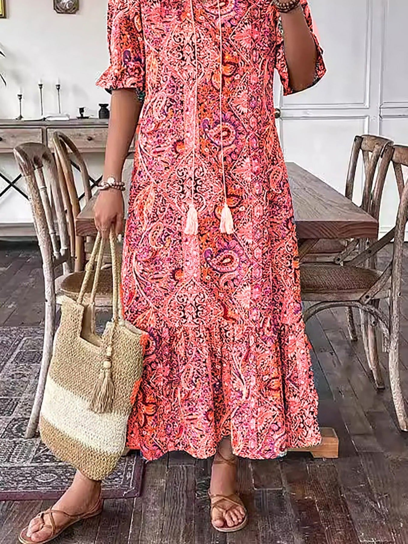 Women's Boho Maxi Dress – Tiered Skirt, Relaxed Summer Fit