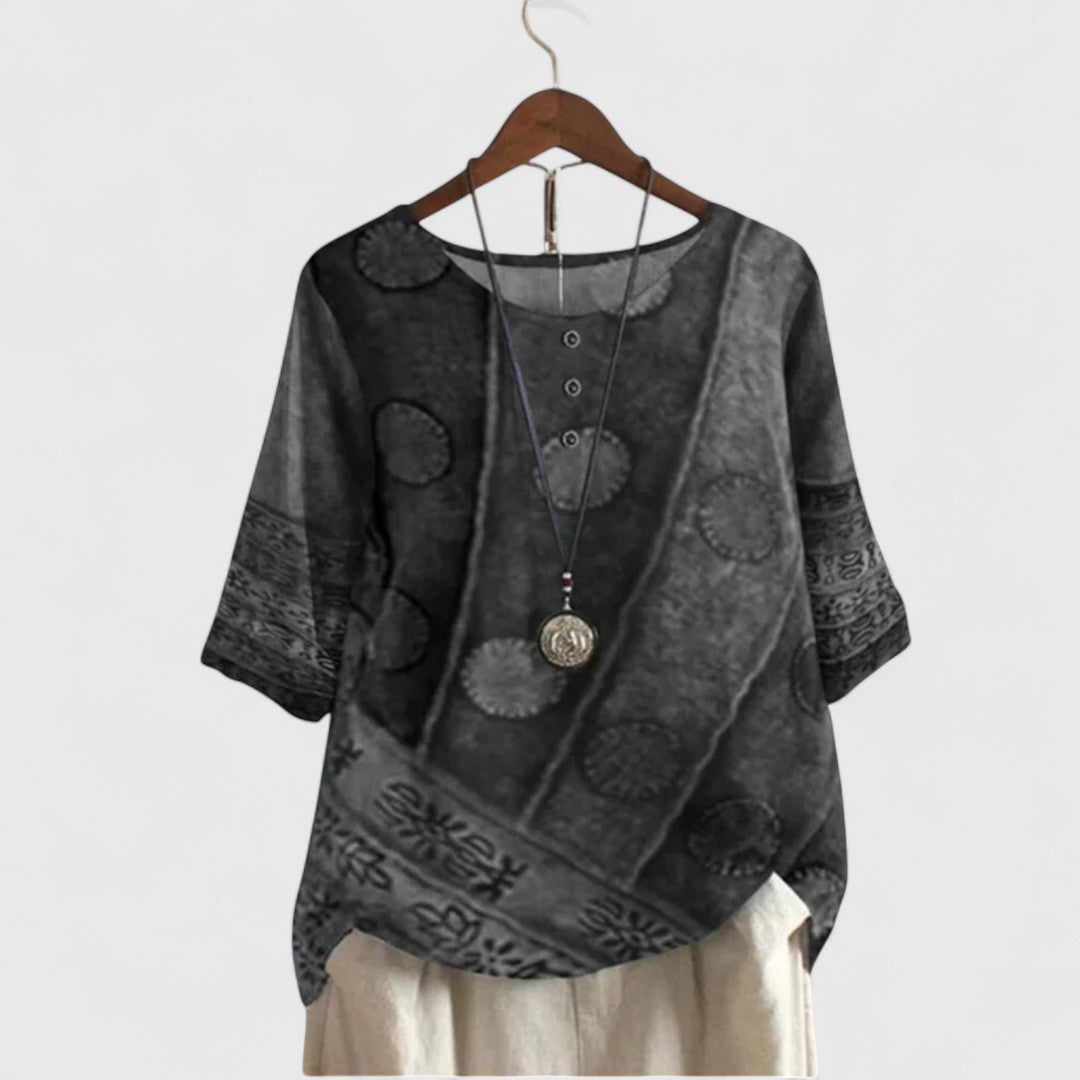 Women's Boho Patchwork Top – Relaxed Fit, Travel-Ready Fabric
