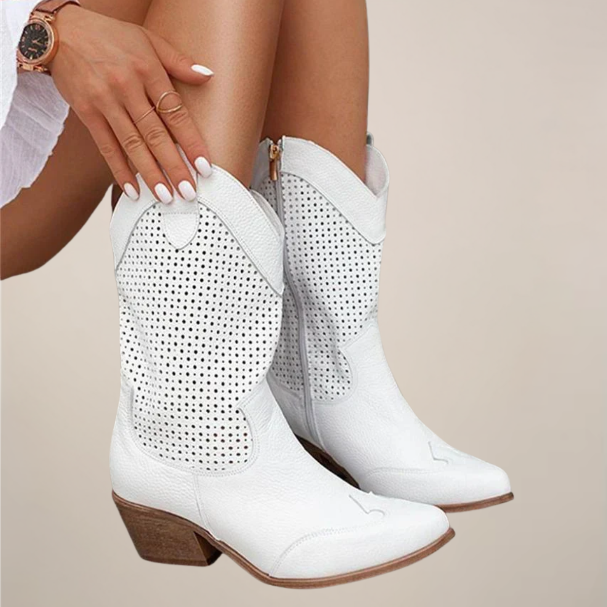 Women's Cowgirl Boots – Perforated Mid-Calf Lightweight Design